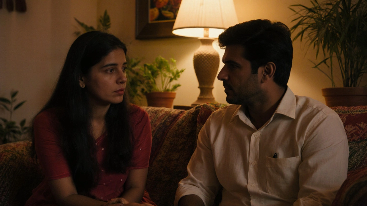 Two friends having a calm conversation in English, one speaking gently, the other listening.