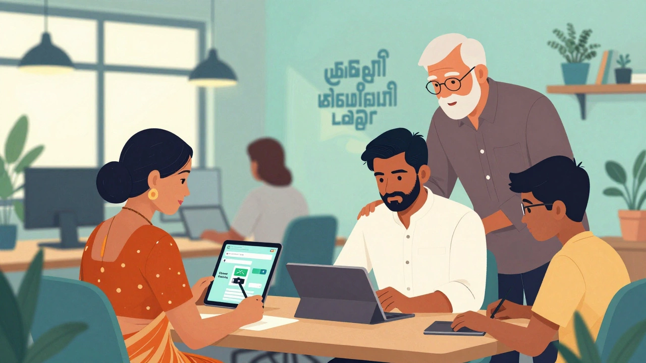 Diverse team in Chennai co-working space building apps for healthcare and farming