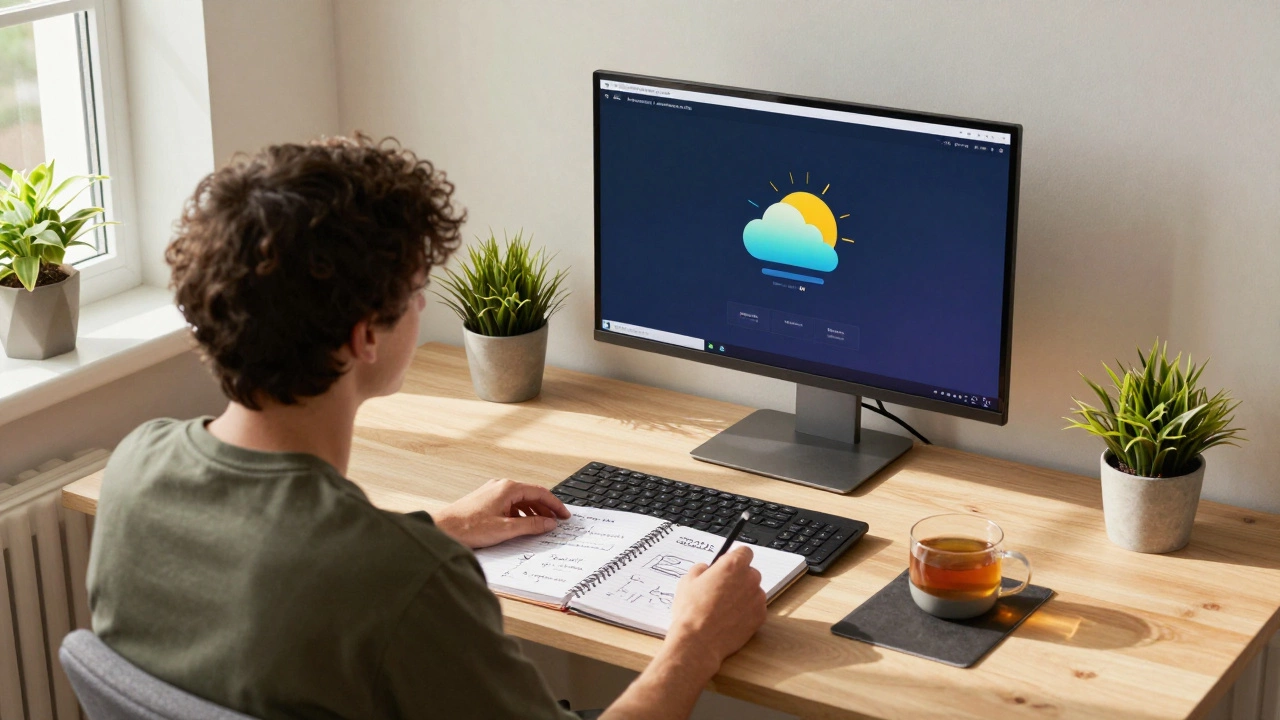 A peaceful home office setup with a coder working on a small project with a notebook
