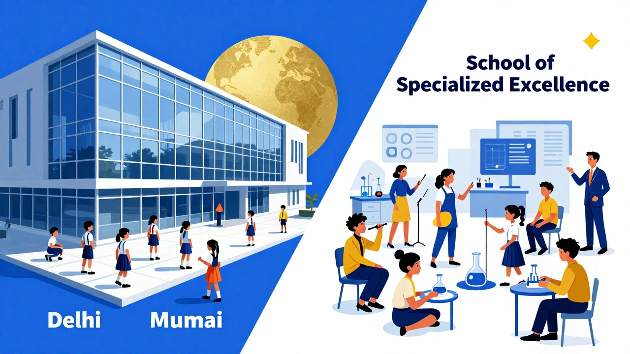 Modern international and specialized schools in urban Delhi and Mumbai