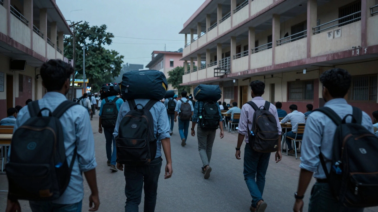 Students walking to coaching institutes in Kota, Rajasthan, during the early morning