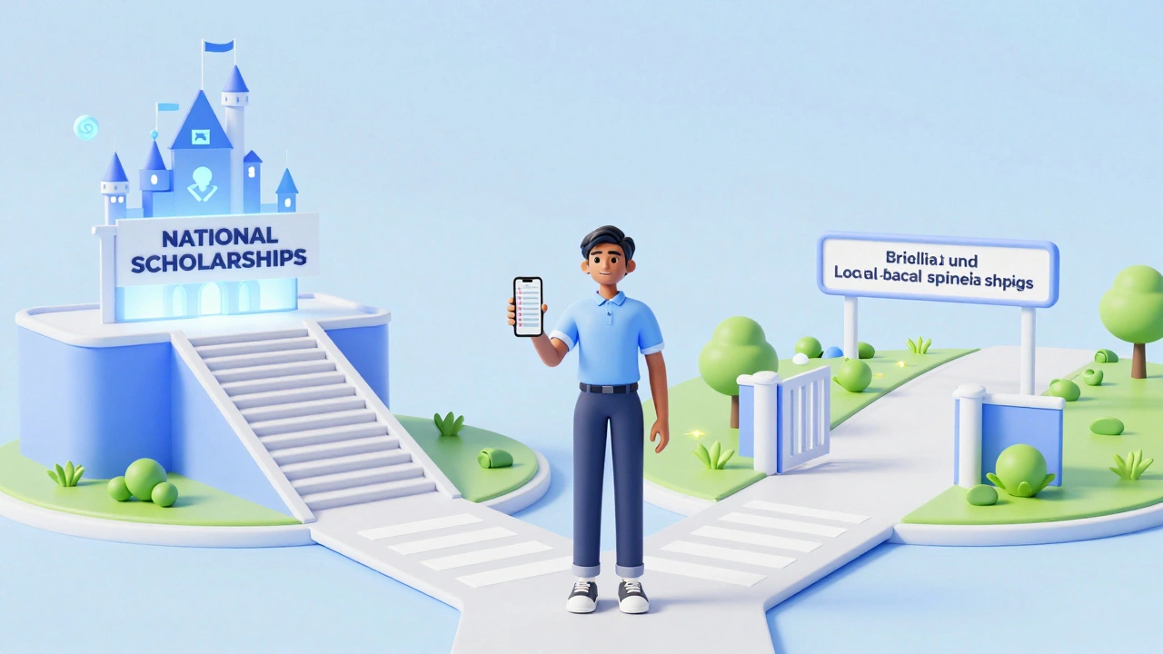 Conceptual art of a student choosing an easy path over a steep competitive route.