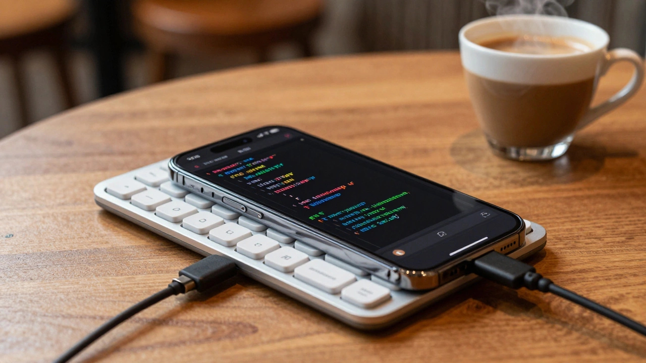 Smartphone with Bluetooth keyboard for mobile coding setup