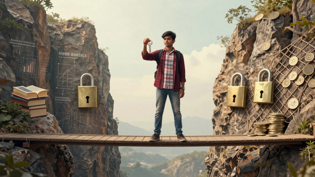 Student on a bridge symbolizing hybrid scholarship strategies