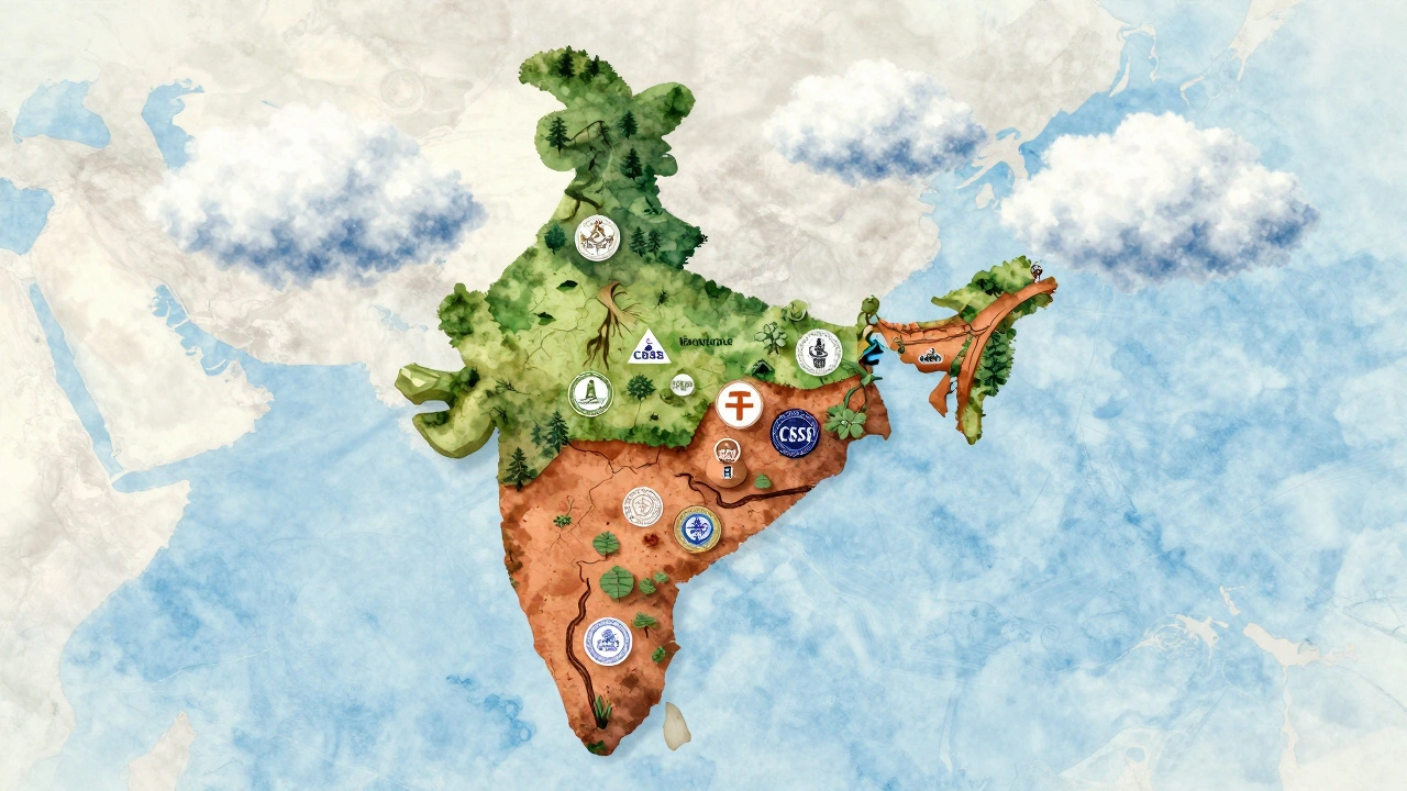 Symbolic map showing regional differences in Indian school board preferences
