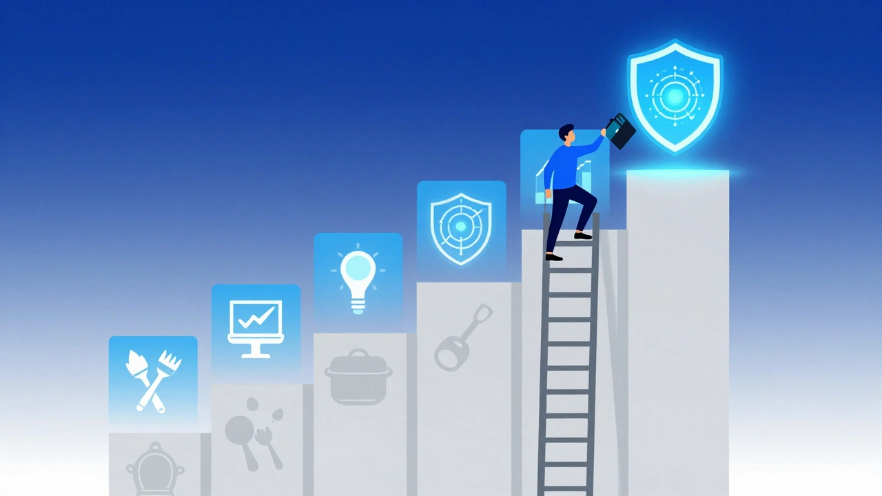 Vector illustration of career ladder with high-value tech skills at the top