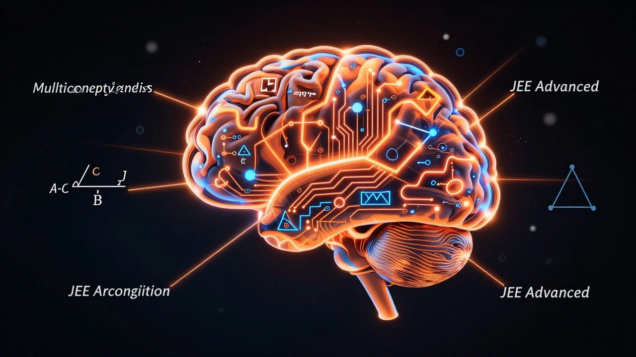 Abstract brain made of math symbols and circuits