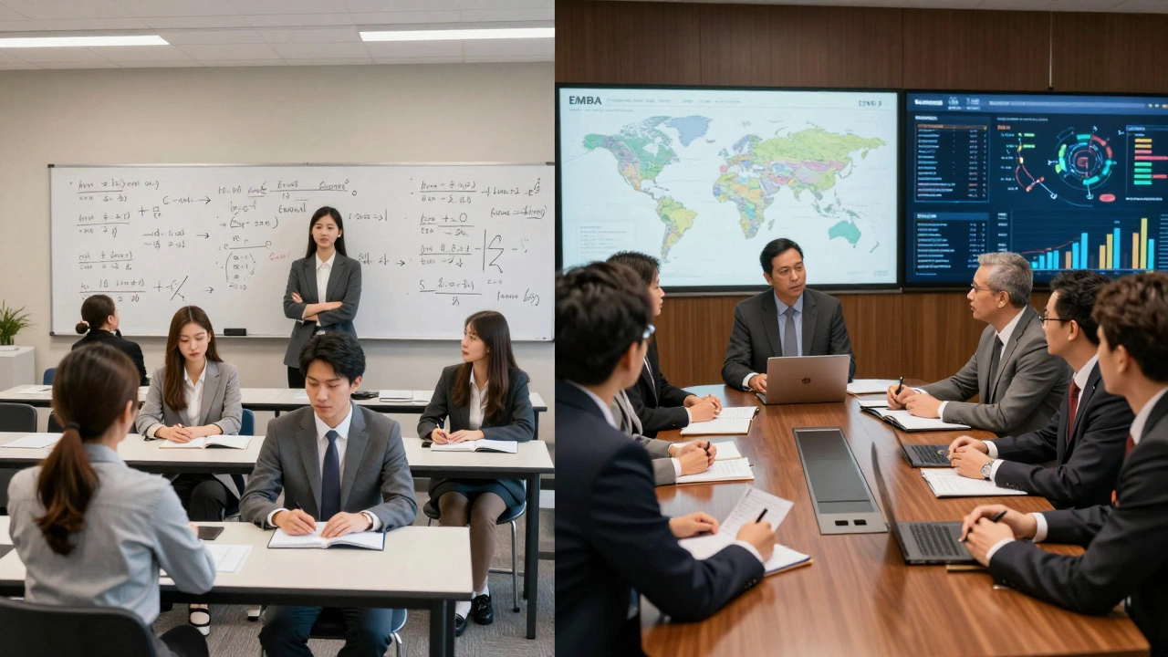 Comparison of traditional MBA classroom vs EMBA boardroom