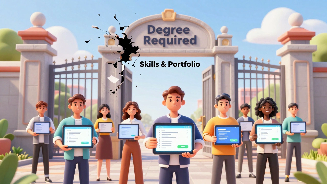 Conceptual art showing skills replacing degrees in hiring