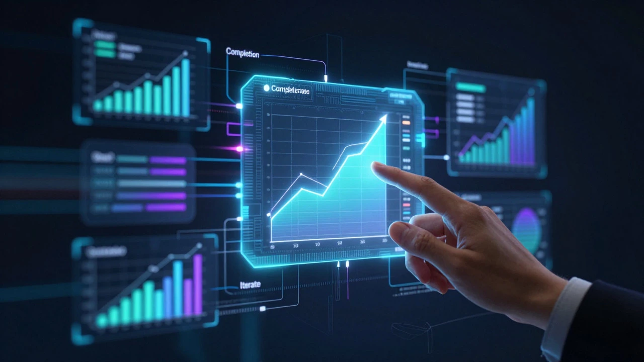 Holographic data analytics showing eLearning performance and iteration