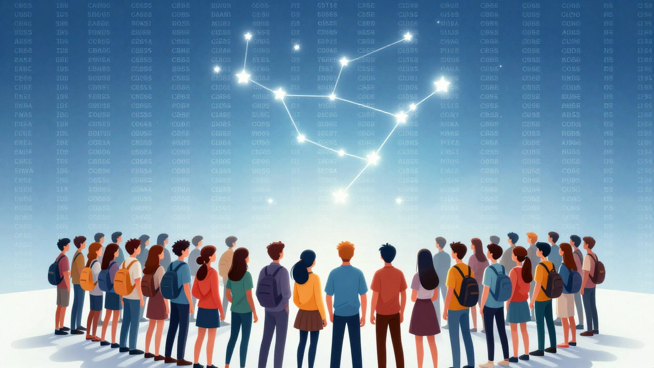 Illustration of students united as stars, symbolizing end of single topper rank