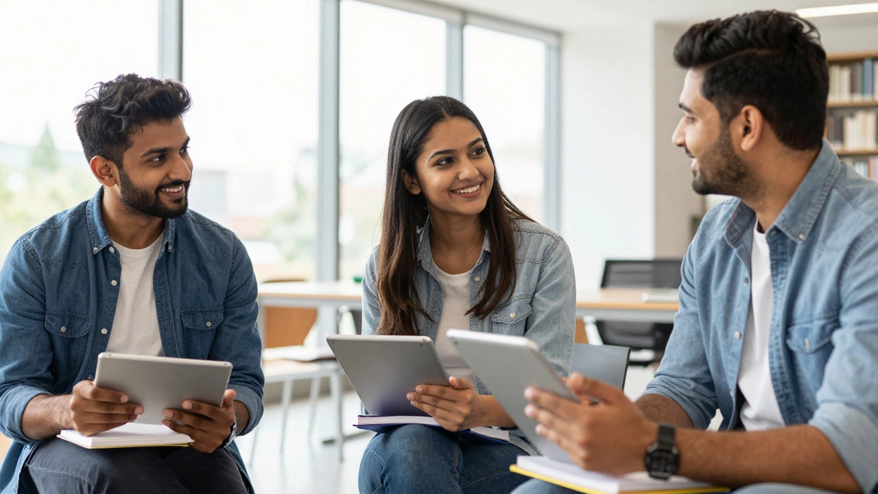 Group of students discussing study strategies
