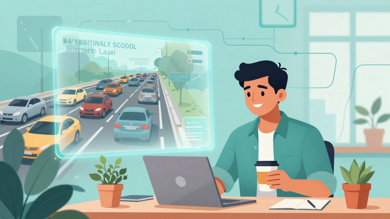 Illustration of remote worker saving commute time with flexible online learning