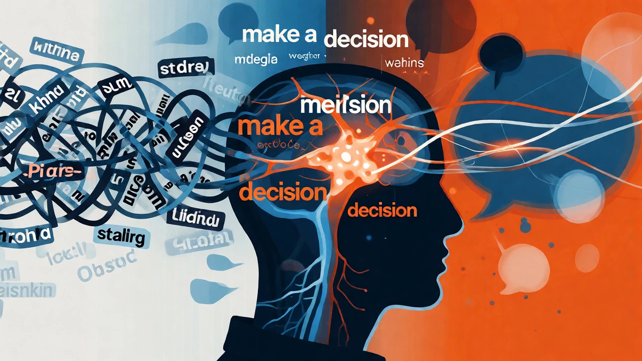 Abstract visualization of thinking in English versus translating